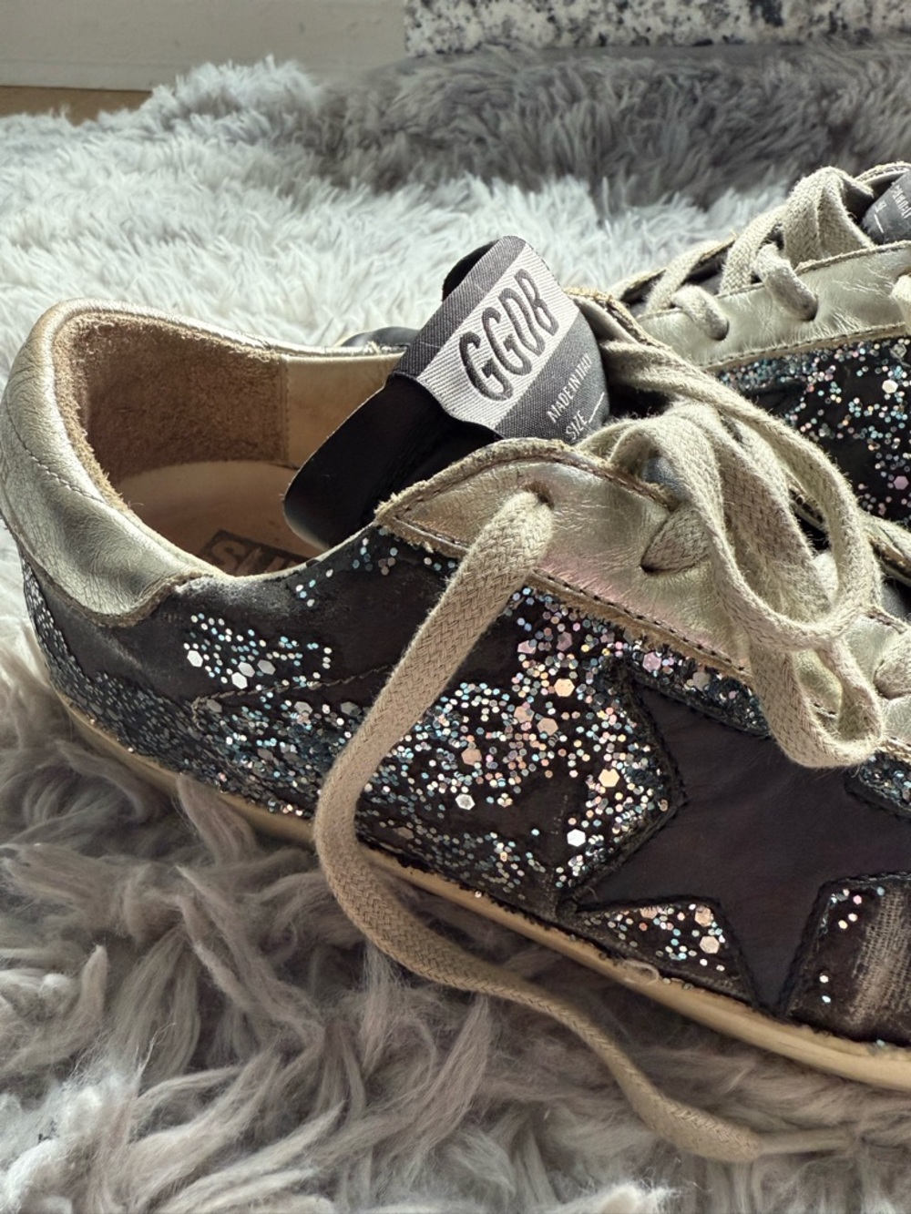 Golden Goose Navy and Silver Glitter Sneakers - Picture 2 of 11